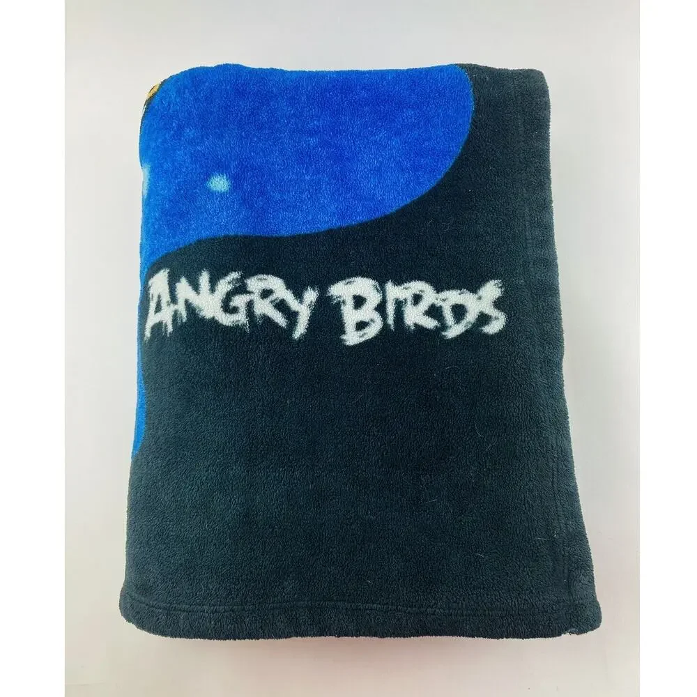 ANGRY BIRDS Large Plush Throw Blanket Shoot for Stars Blue Yellow Red 80 X 60”